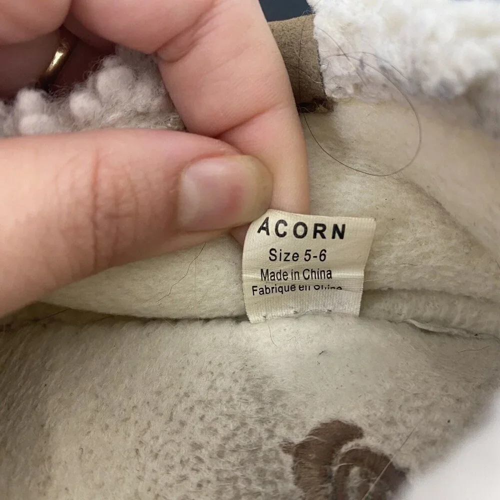 Acorn Kid's White Buff Popcorn Suede Heel Size 5-6 Mice Fleece Lining Slipper